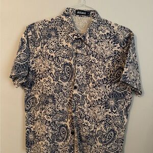 Navy and Cream Floral Men's Casual Shirt